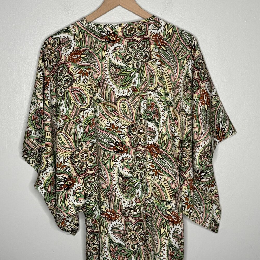 Versona Womens Kaftan Coverup One Size Green Yellow Paisley Multicolor Vacation - Picture 8 of 10